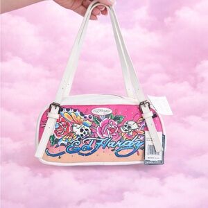 Ed Hardy Vibrant Pink and Cream Shoulder Bag